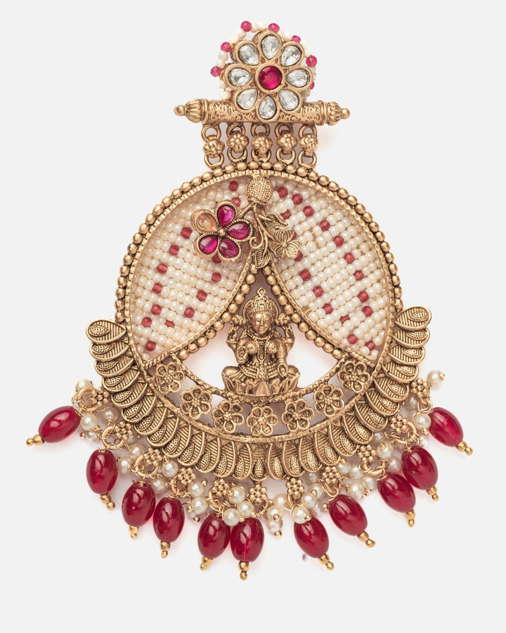 Gold Plated Pink Chandbali Earrings With Maroon Hangings Vivinia by Vidhi Mehra - Fabilicious Fashion