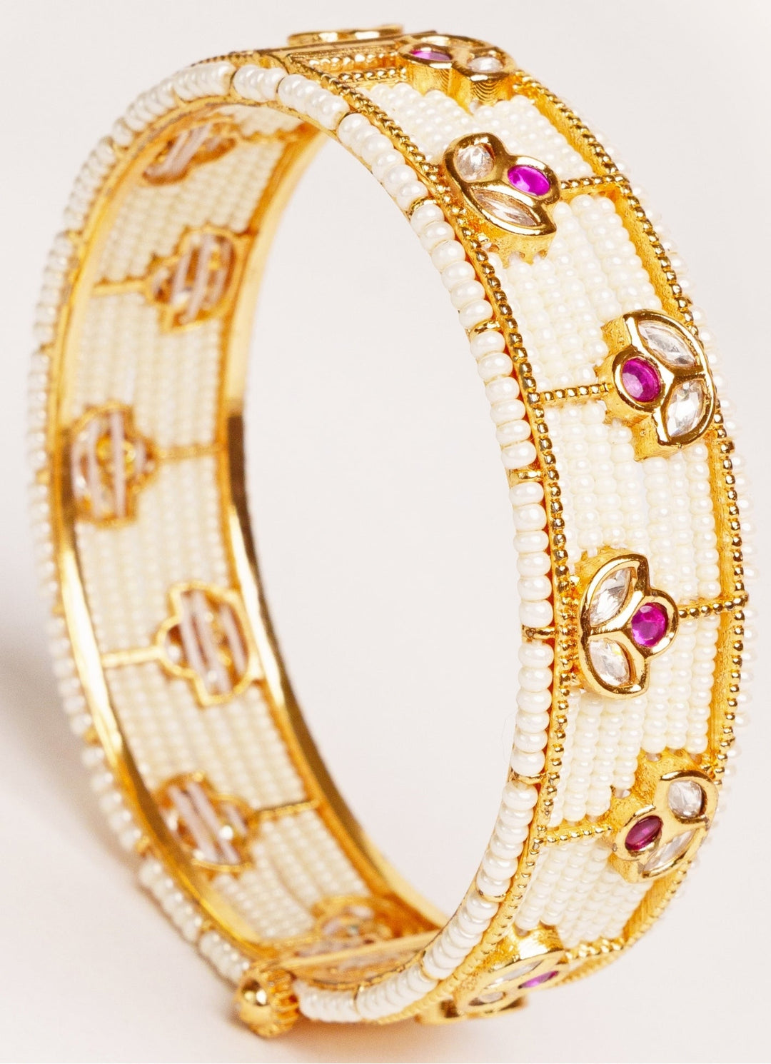 Gold Plated Pink Kundan And Beaded Openable Bangle Set Zevar by Geeta - Fabilicious Fashion