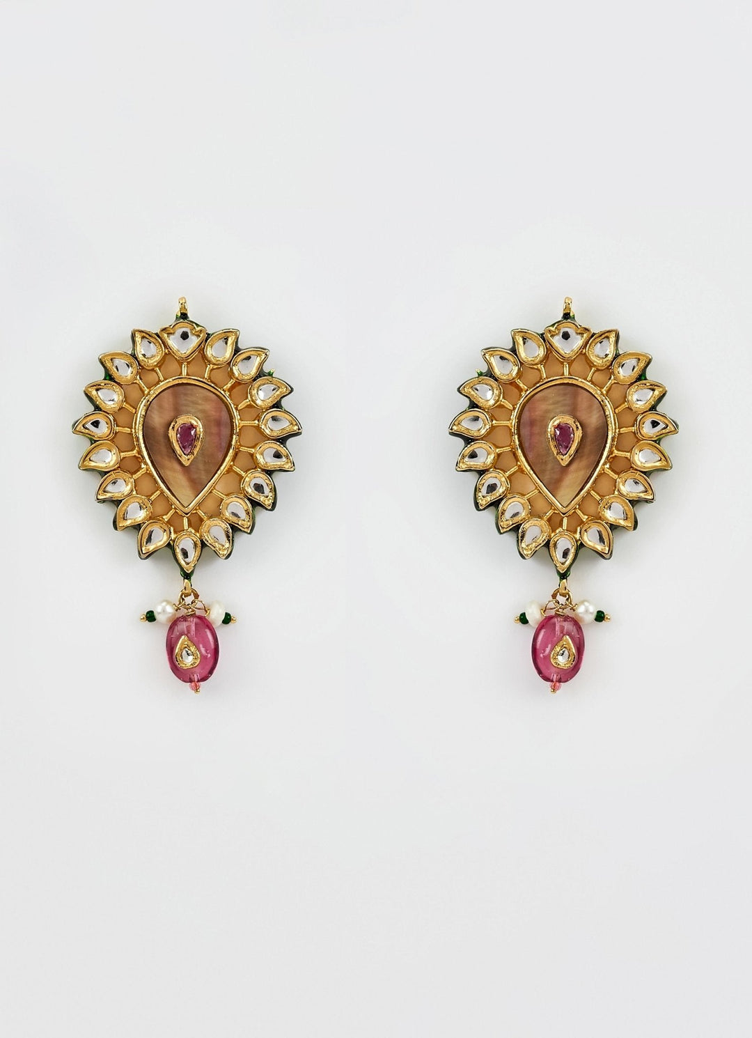 Gold Plated Pink Kundan And Polki Drop Earrings Vivinia by Vidhi Mehra - Fabilicious Fashion