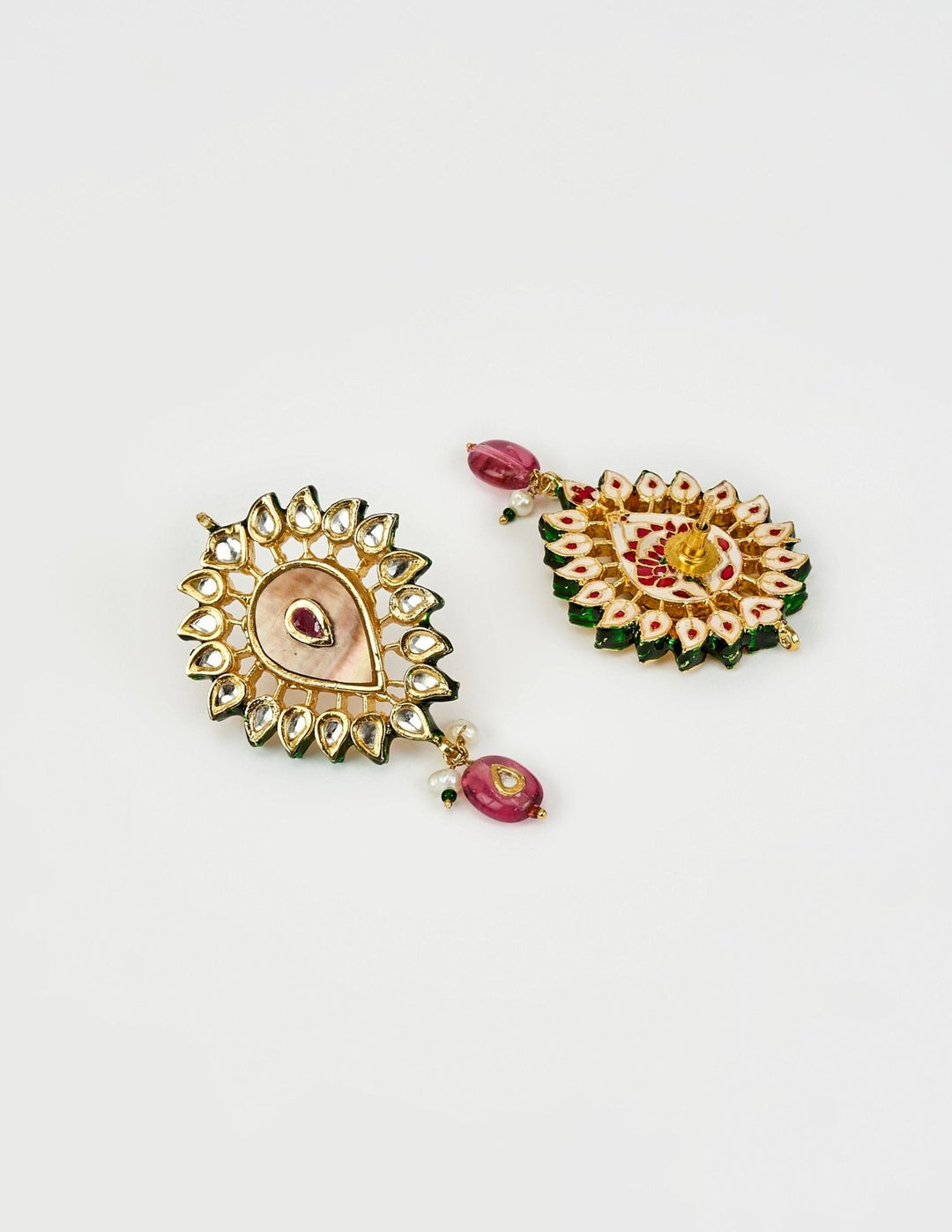 Gold Plated Pink Kundan And Polki Drop Earrings Vivinia by Vidhi Mehra - Fabilicious Fashion