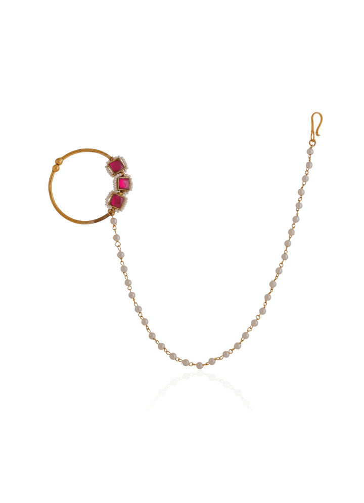 Gold Plated Pink Square Design Nose Ring Riana by Shikha Jindal - Fabilicious Fashion