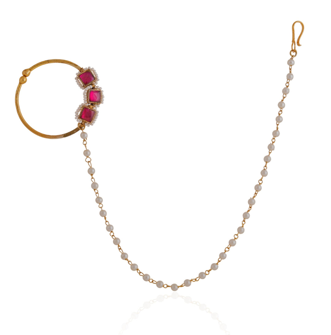Gold Plated Pink Square Design Nose Ring Riana by Shikha Jindal - Fabilicious Fashion