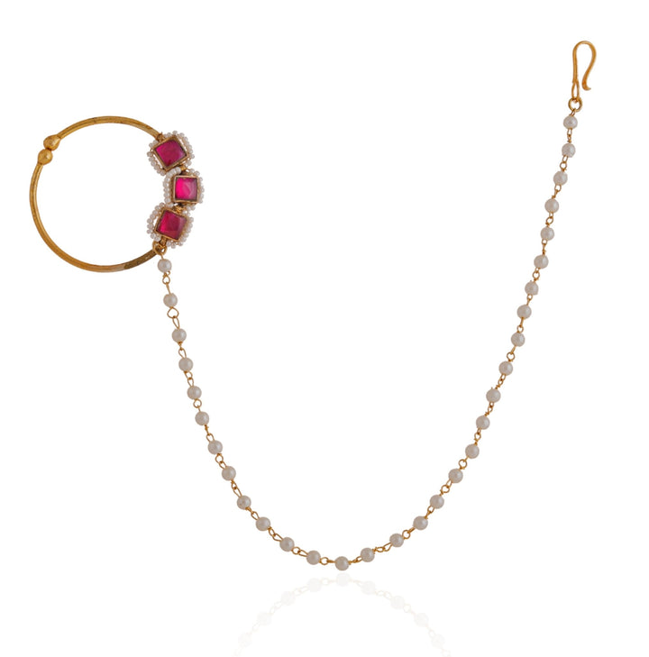 Gold Plated Pink Square Design Nose Ring Riana by Shikha Jindal - Fabilicious Fashion
