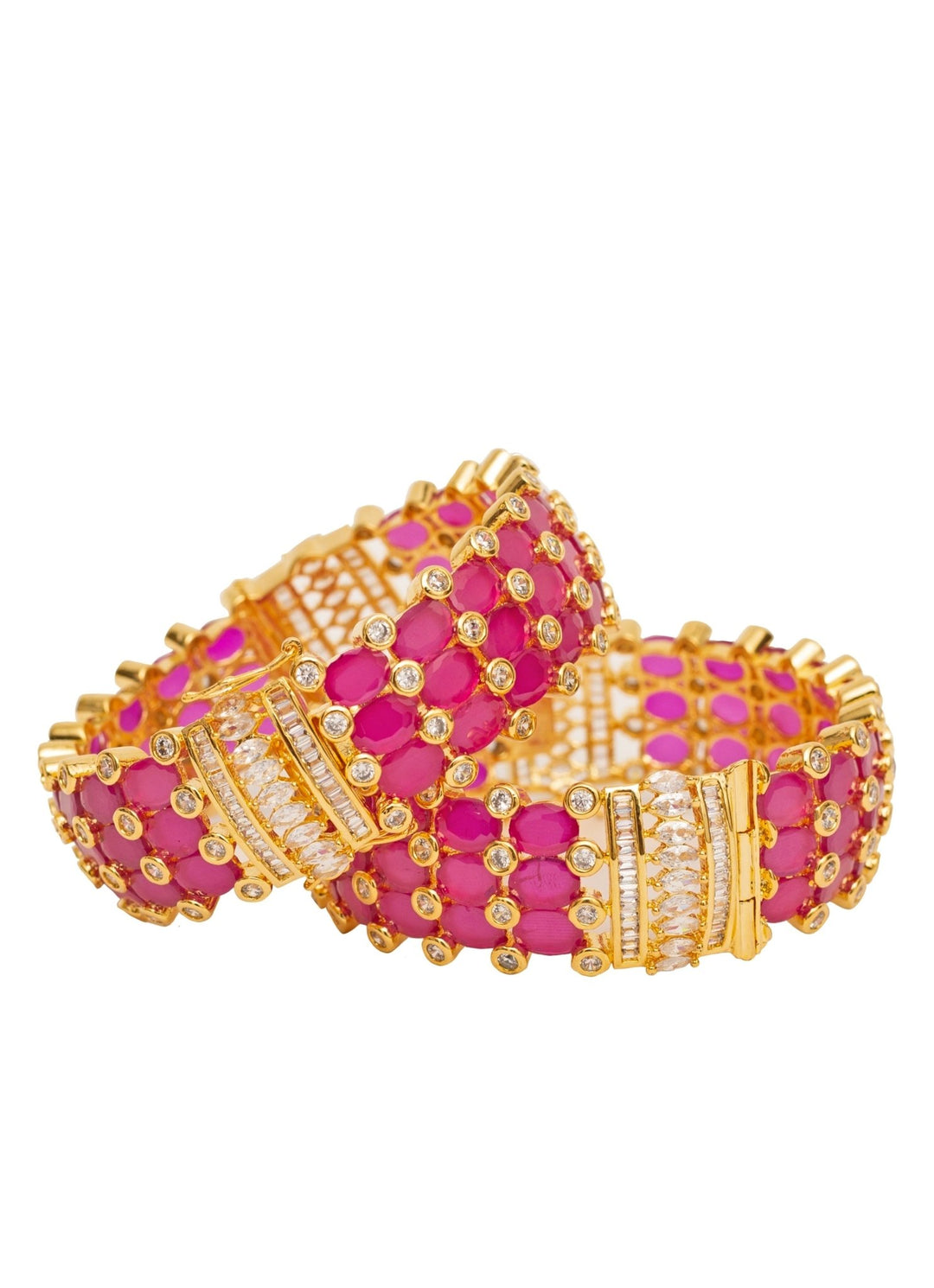 Gold Plated Pink Stone And Kundan Polki Bangle Set Vivinia by Vidhi Mehra - Fabilicious Fashion