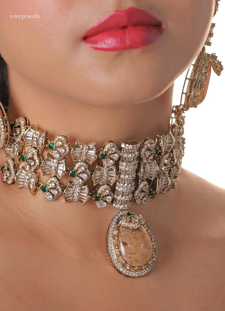 Gold Plated Polki And Champagne Stone Choker Set Mr Jewels - Fabilicious Fashion