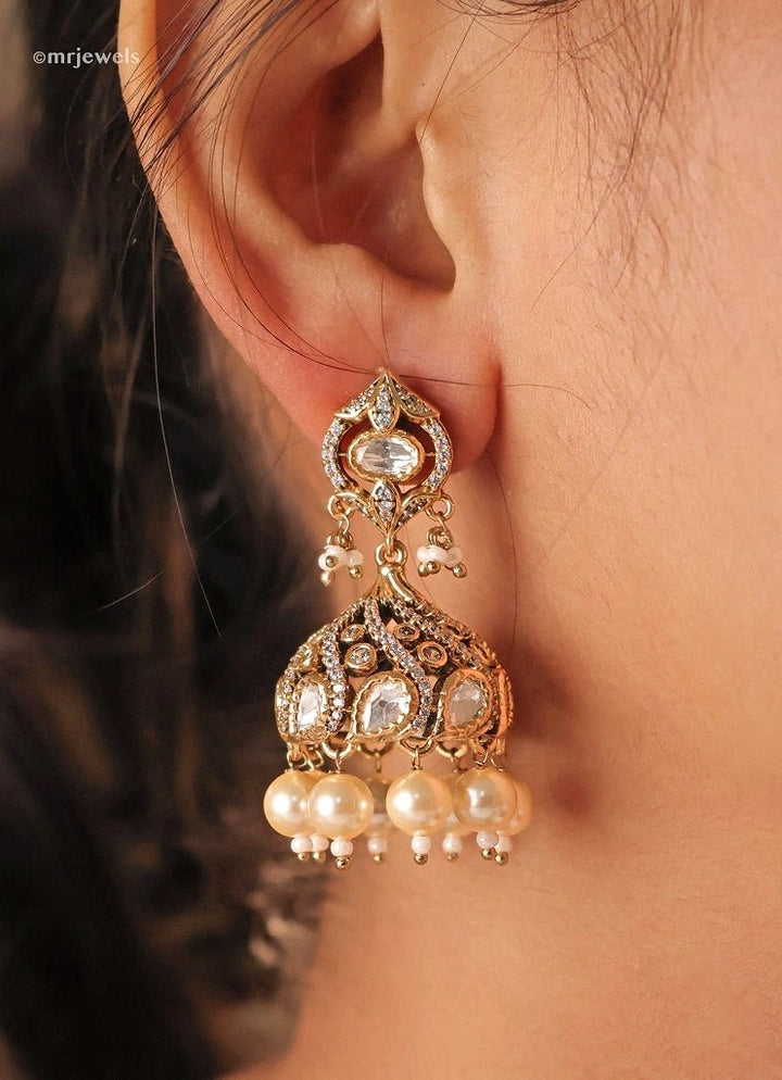 Gold Plated Polki And Pearl Jhumka Mr Jewels - Fabilicious Fashion