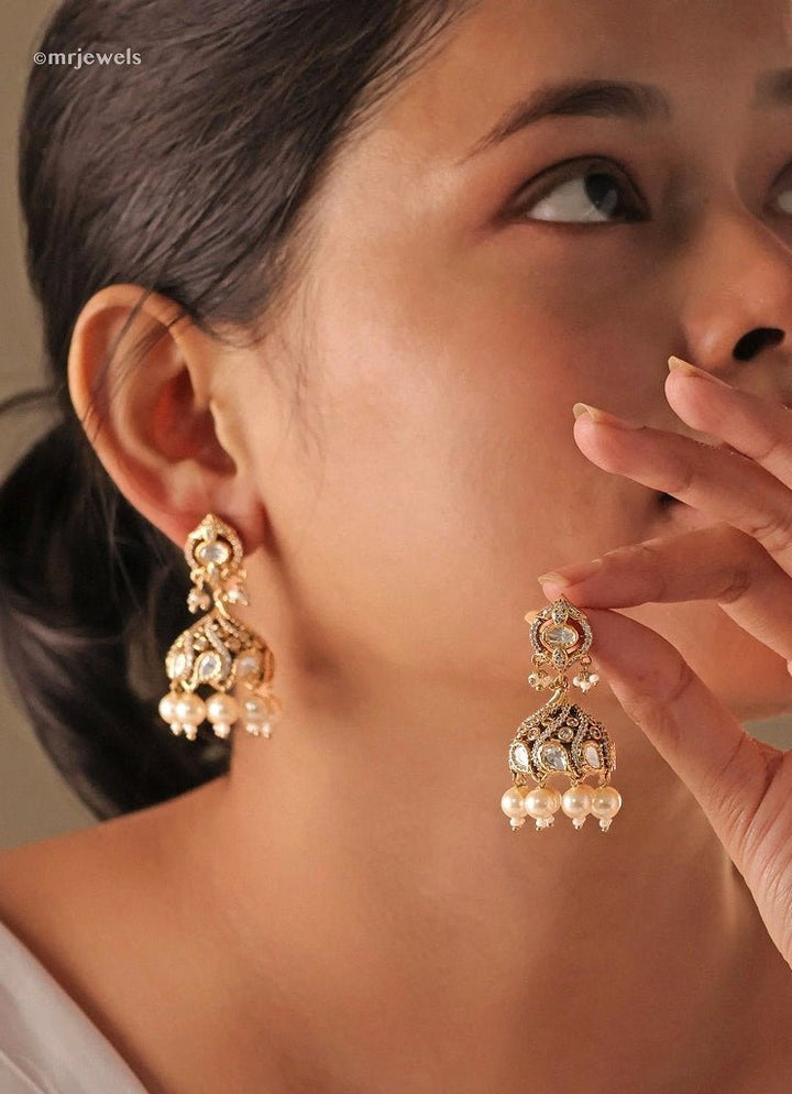 Gold Plated Polki And Pearl Jhumka Mr Jewels - Fabilicious Fashion