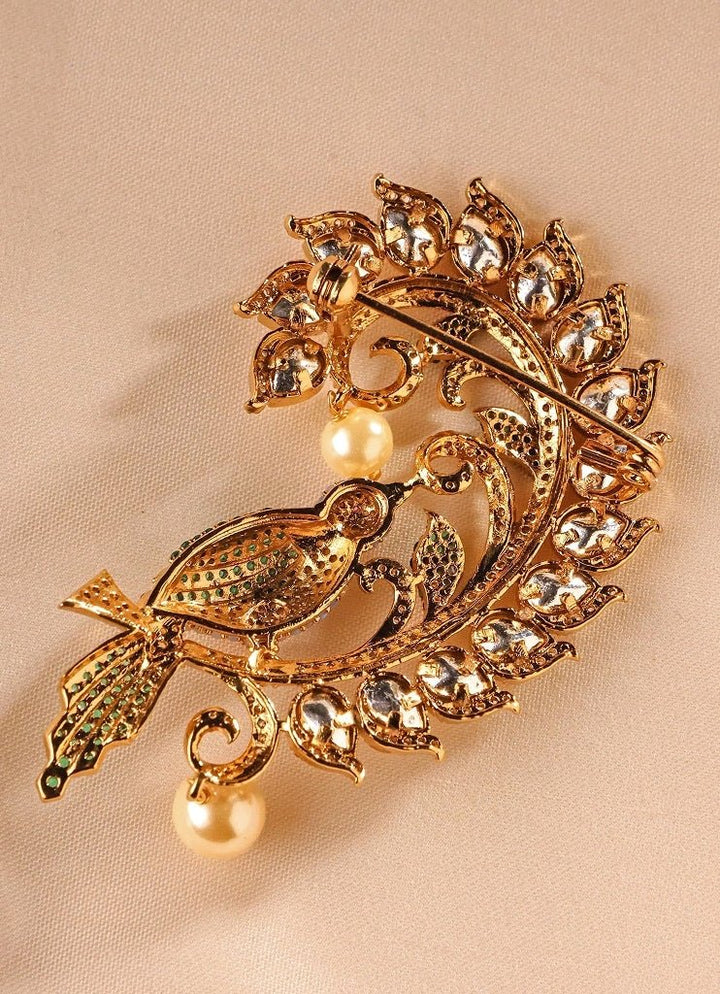 Mr Jewels Gold Plated Polki And Pearl Peacock BroochFabilicious Fashion