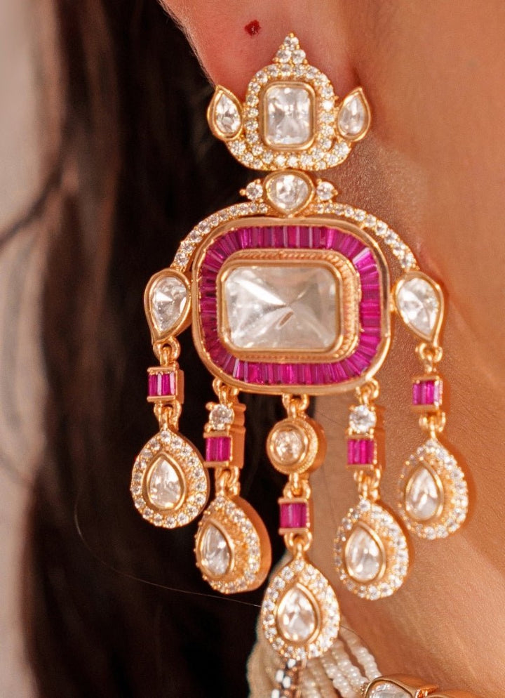 Gold Plated Polki And Red Stone Choker Set With Maangtikka Zevar by Geeta - Fabilicious Fashion