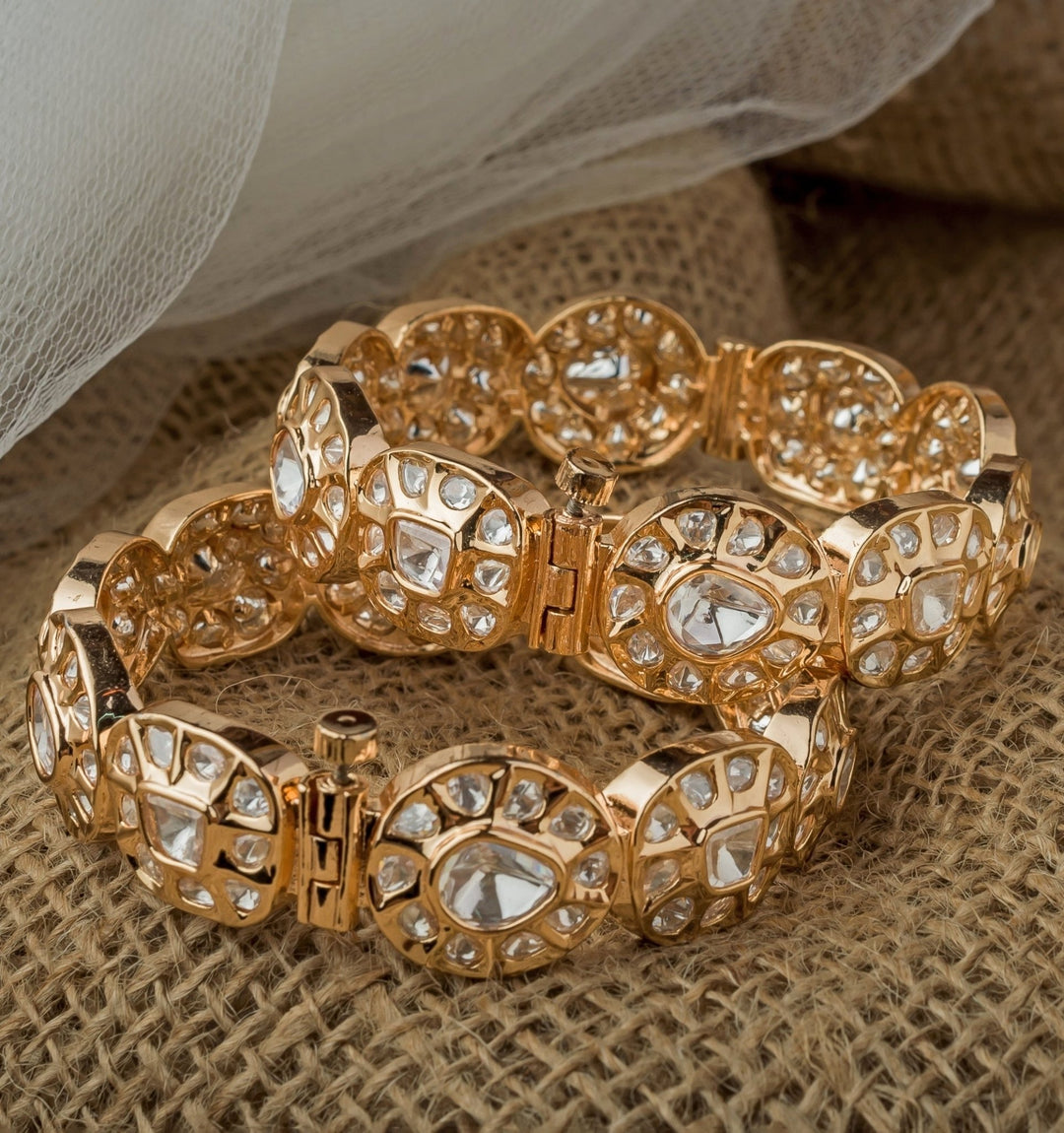 Gold Plated Polki And Stones Bangle Set Vivinia by Vidhi Mehra - Fabilicious Fashion