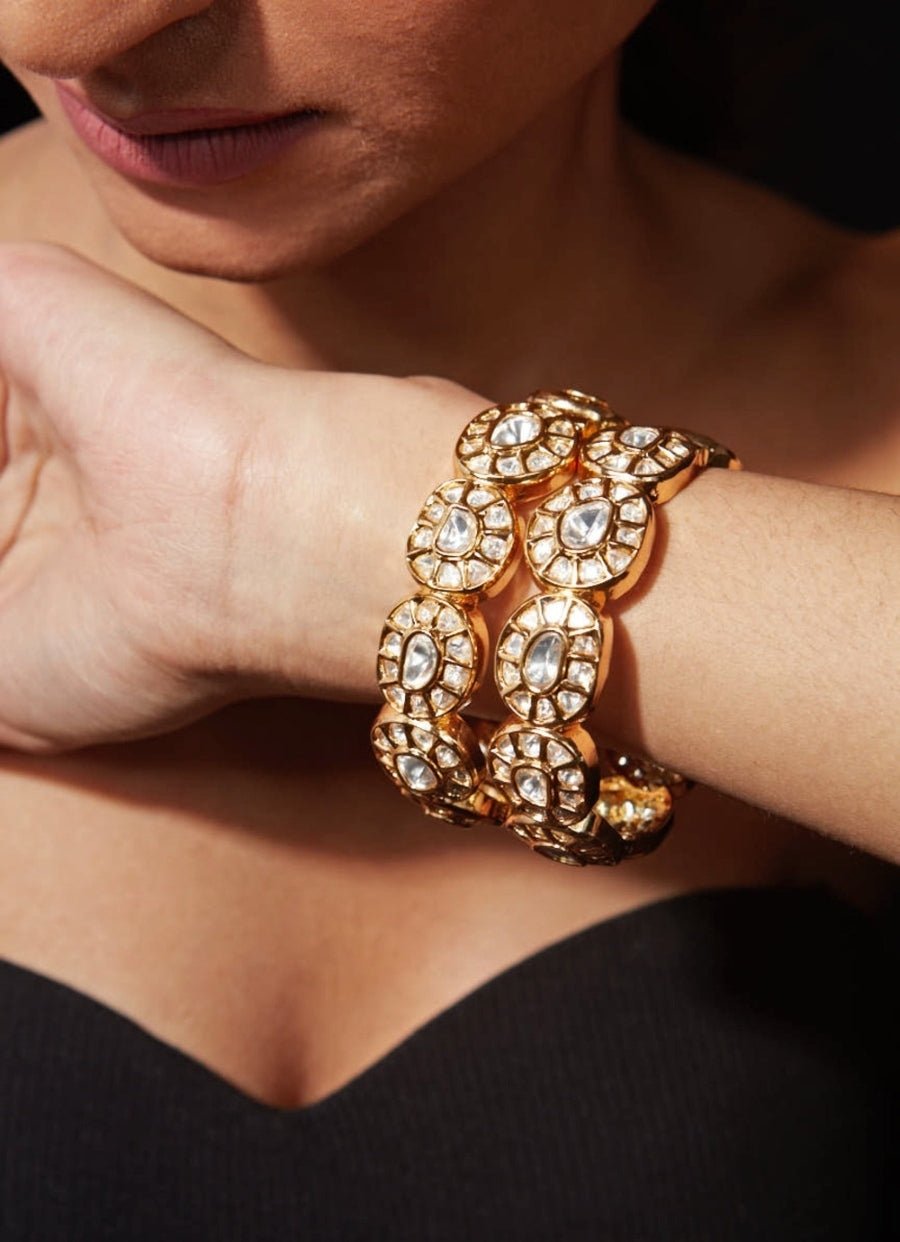 Gold Plated Polki And Stones Bangle Set Vivinia by Vidhi Mehra - Fabilicious Fashion