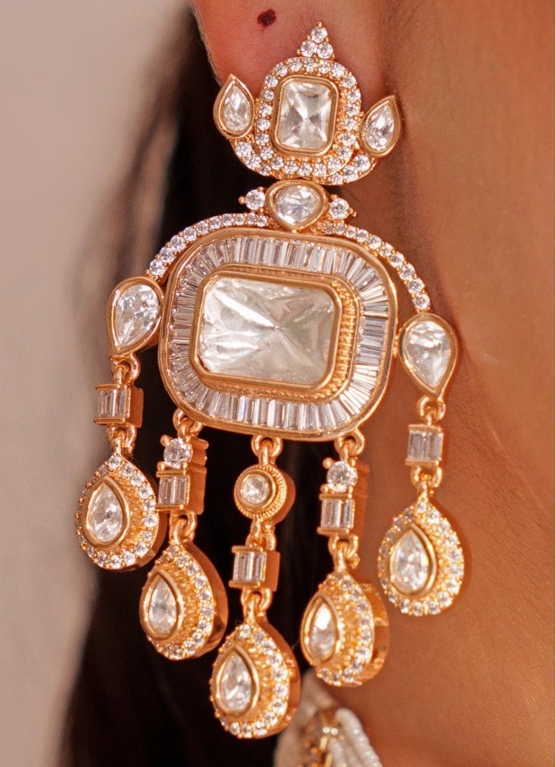 Gold Plated Polki And White Stone Choker Set With Maangtikka Zevar by Geeta - Fabilicious Fashion