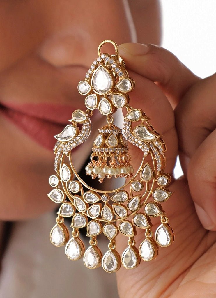 Mr Jewels Gold Plated Polki Chandbaali With Pearl DropFabilicious Fashion