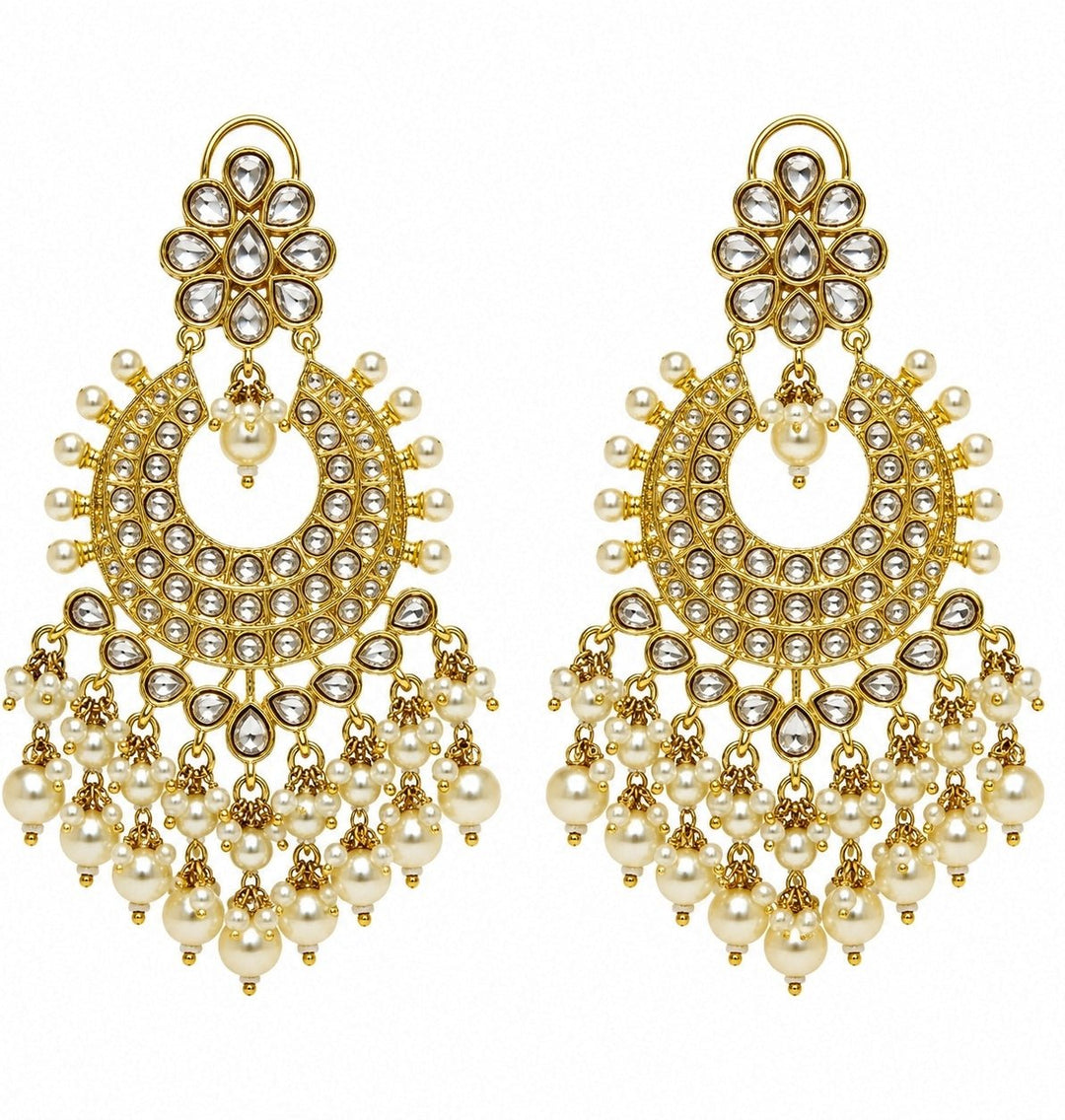 Vivinia By Vidhi Mehra Gold Plated Polki Chandbaali With Pearl DropsFabilicious Fashion