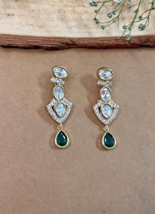 Naymee Gold Plated Polki Danglers With Green StonesFabilicious Fashion