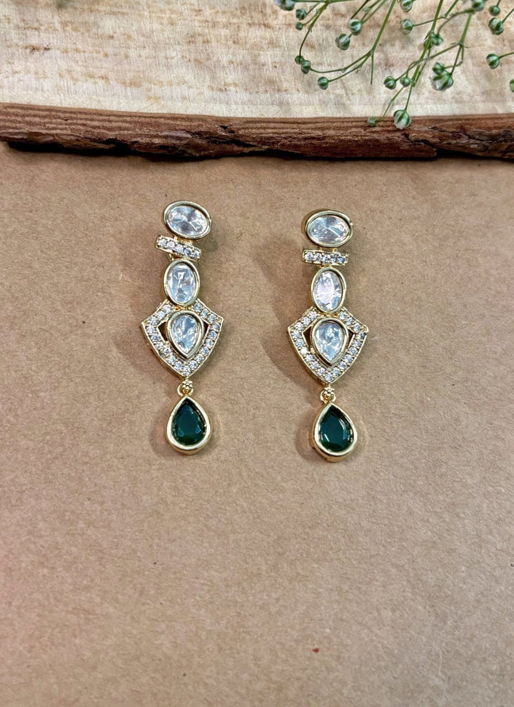 Naymee Gold Plated Polki Danglers With Green StonesFabilicious Fashion