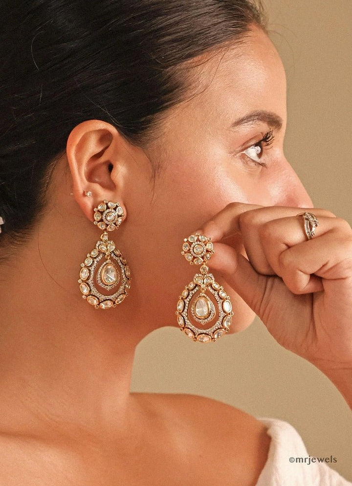 Gold Plated Polki Drop Earrings Mr Jewels - Fabilicious Fashion