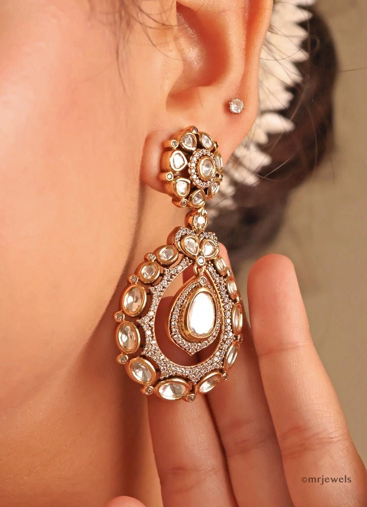 Gold Plated Polki Drop Earrings Mr Jewels - Fabilicious Fashion