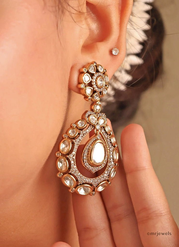 Gold Plated Polki Drop Earrings Mr Jewels - Fabilicious Fashion