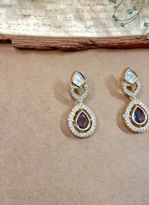 Naymee Gold Plated Polki Earrings With Purple StoneFabilicious Fashion