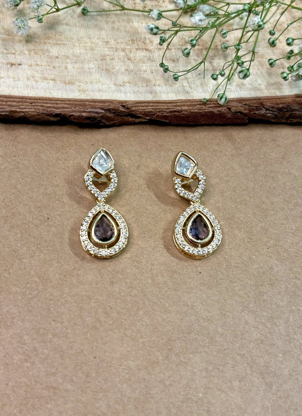 Naymee Gold Plated Polki Earrings With Purple StoneFabilicious Fashion