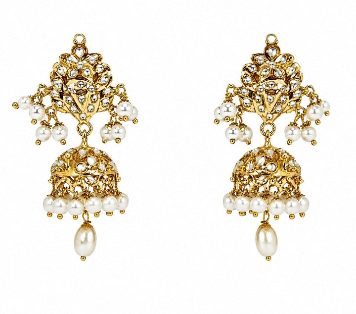 Vivinia By Vidhi Mehra Gold Plated Polki Jhumka Earrings With Pearl DropsFabilicious Fashion