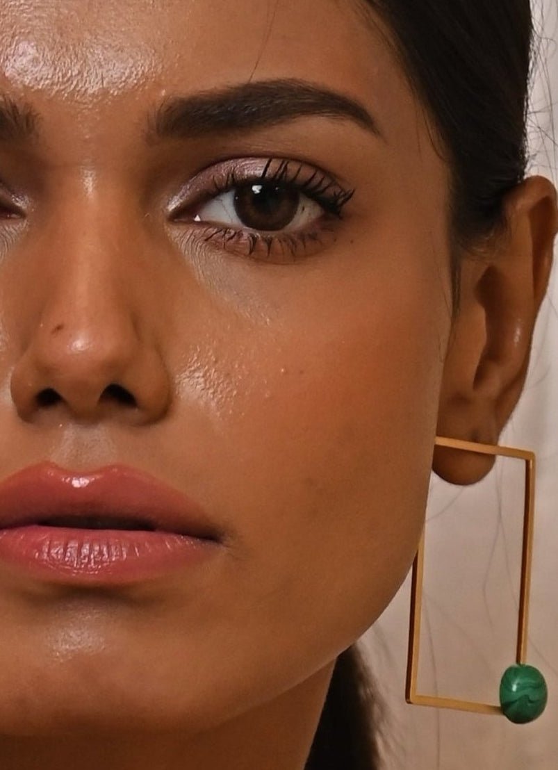 Gold Plated Rectangle Loop Earrings Zaza By Somya - Fabilicious Fashion