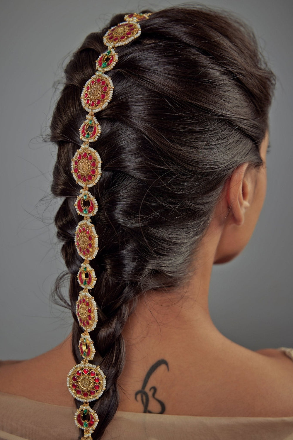 Gold Plated Red And Green Beaded Kundan Matha Patti Vivinia by Vidhi Mehra - Fabilicious Fashion