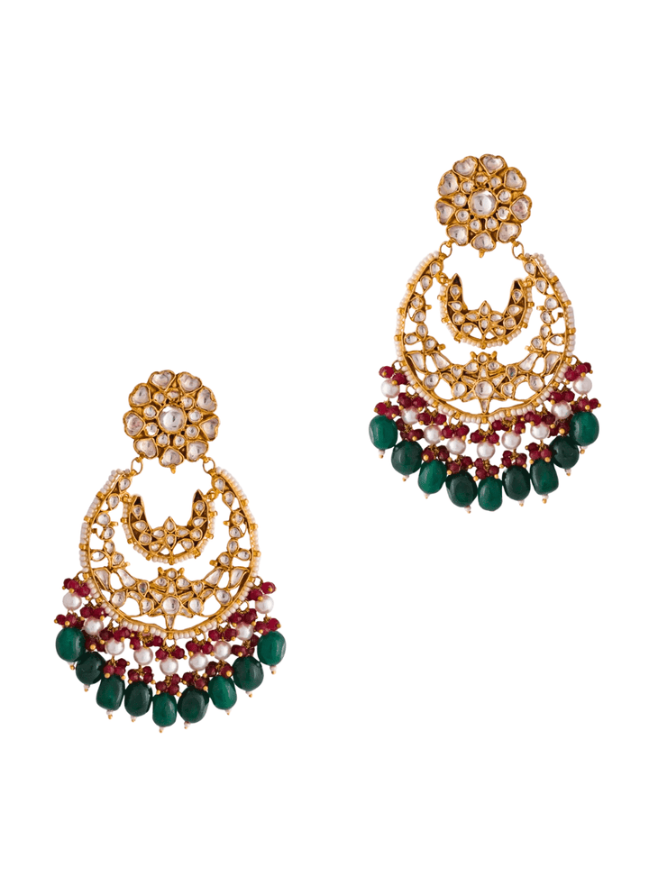 Riana Jewellery Gold Plated Red And Green Chandbali EarringsFabilicious Fashion