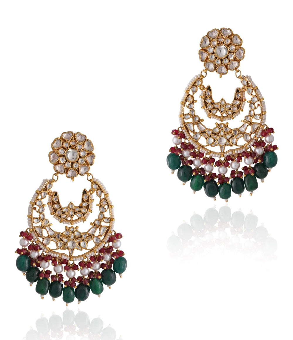 Gold Plated Red And Green Chandbali Earrings Kalyani Indian Jewelry - Fabilicious Fashion