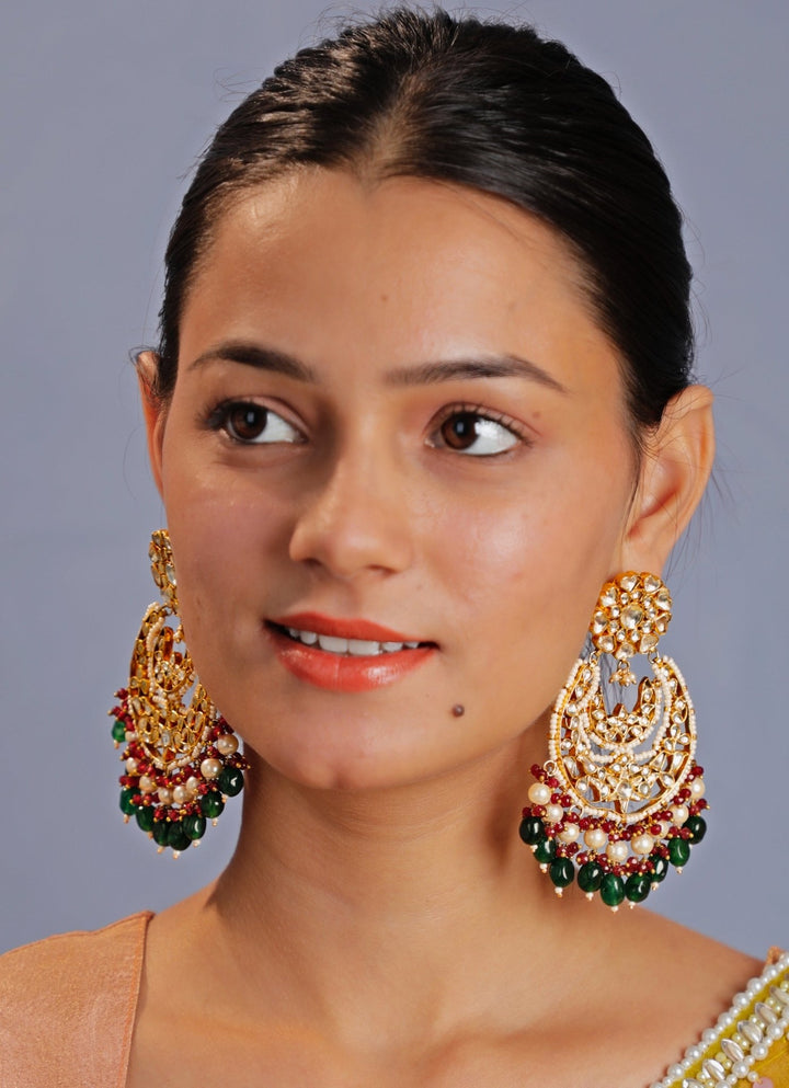 Gold Plated Red And Green Chandbali Earrings Kalyani Indian Jewelry - Fabilicious Fashion