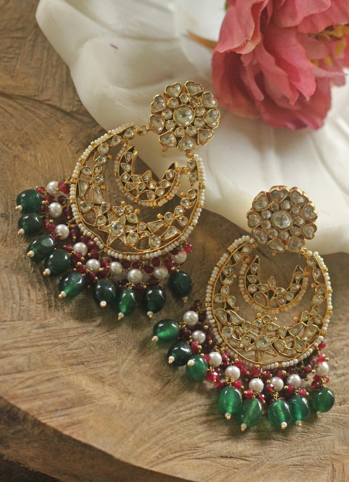 Gold Plated Red And Green Chandbali Earrings Kalyani Indian