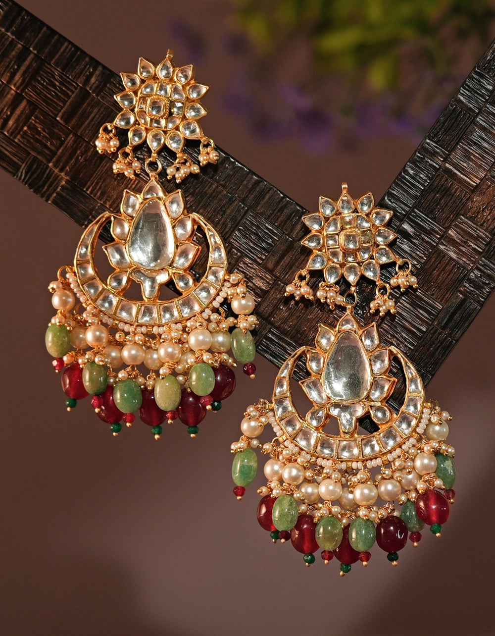 Gold Plated Red Chandbali Earrings With Jadau Stone Kalyani Indian Jewelry - Fabilicious Fashion