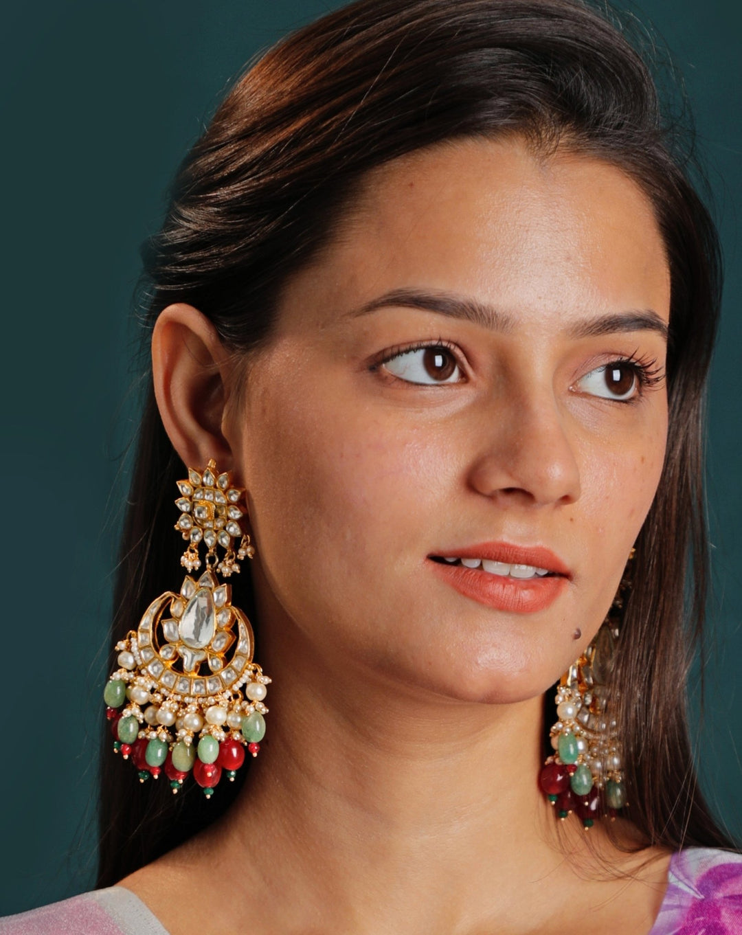 Gold Plated Red Chandbali Earrings With Jadau Stone Kalyani Indian Jewelry - Fabilicious Fashion