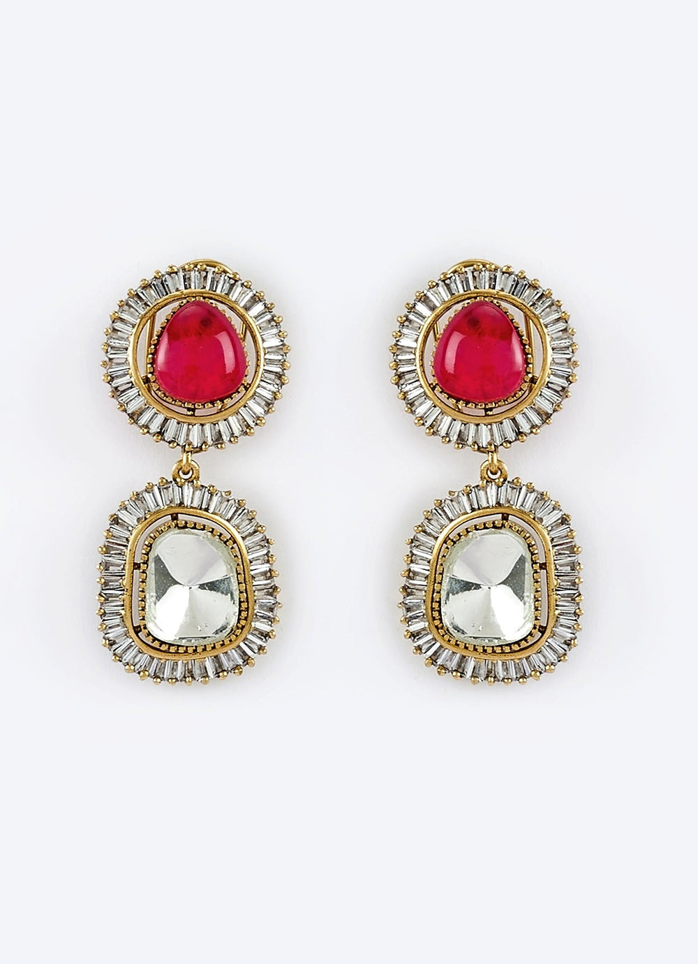 Gold Plated Red Kundan And Polki Dangler Earrings Vivinia by Vidhi Mehra - Fabilicious Fashion