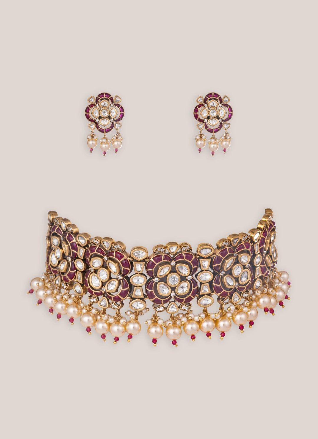 Zevar by Geeta Gold Plated Red Kundan Choker SetFabilicious Fashion