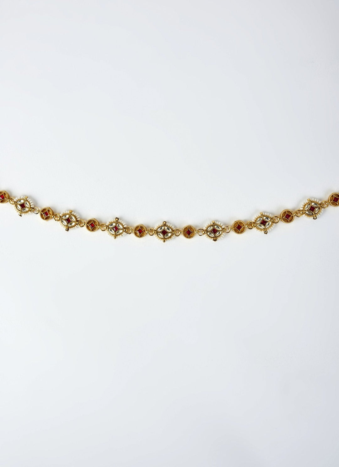 Gold Plated Red Kundan Matha Patti Vivinia by Vidhi Mehra - Fabilicious Fashion
