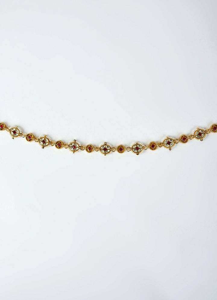 Gold Plated Red Kundan Matha Patti Vivinia by Vidhi Mehra - Fabilicious Fashion