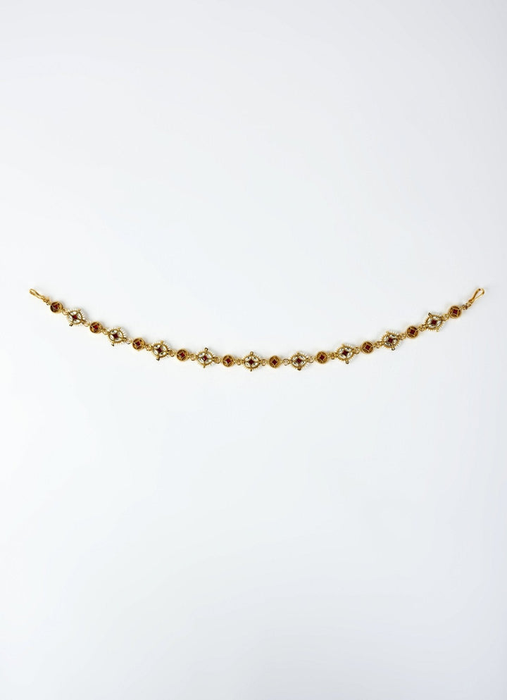 Gold Plated Red Kundan Matha Patti Vivinia by Vidhi Mehra - Fabilicious Fashion