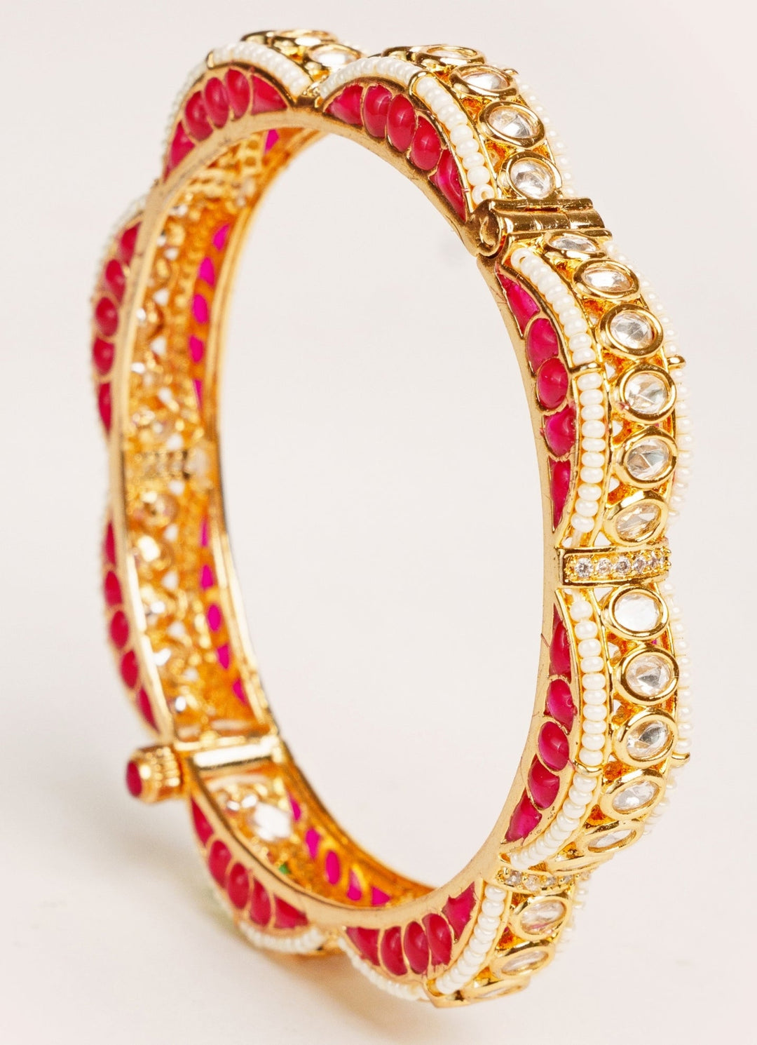 Gold Plated Red Kundan Polki Openable Bangle Set Zevar by Geeta - Fabilicious Fashion