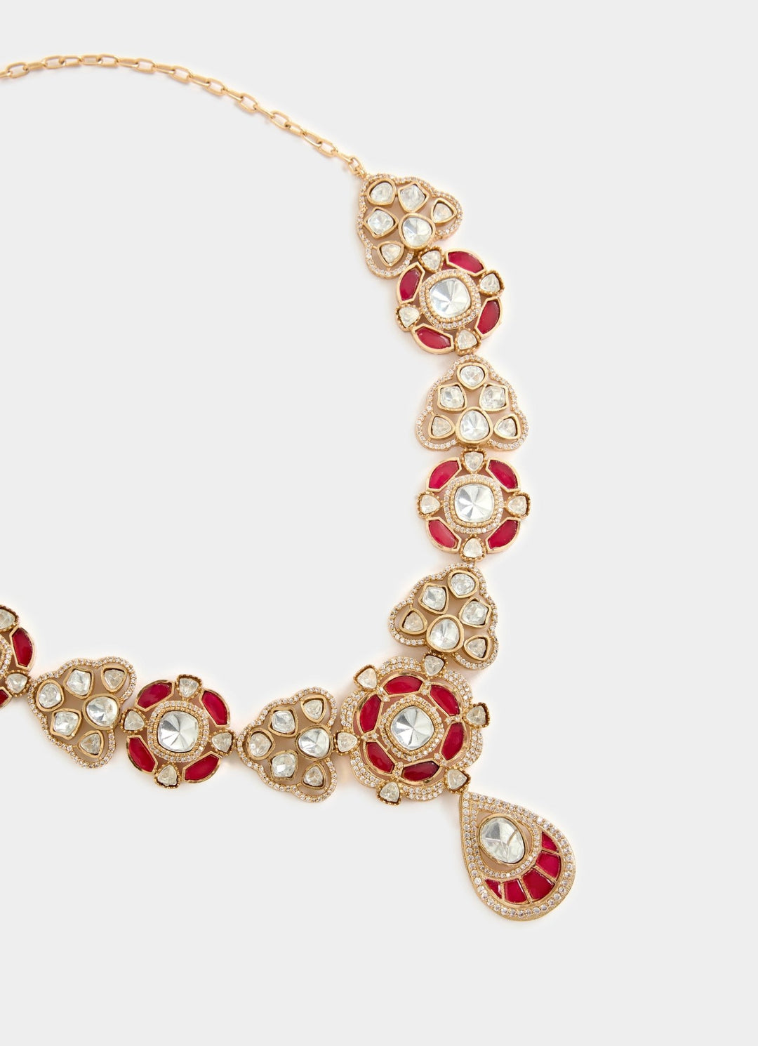 Gold Plated Red Stones Kundan Necklace Set Vivinia By Vidhi Mehra - Fabilicious Fashion