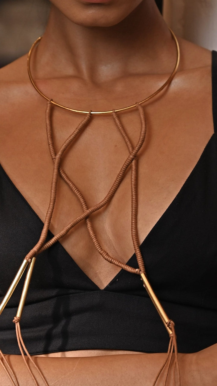 Gold Plated Roots Long Necklace Zaza By Somya - Fabilicious Fashion