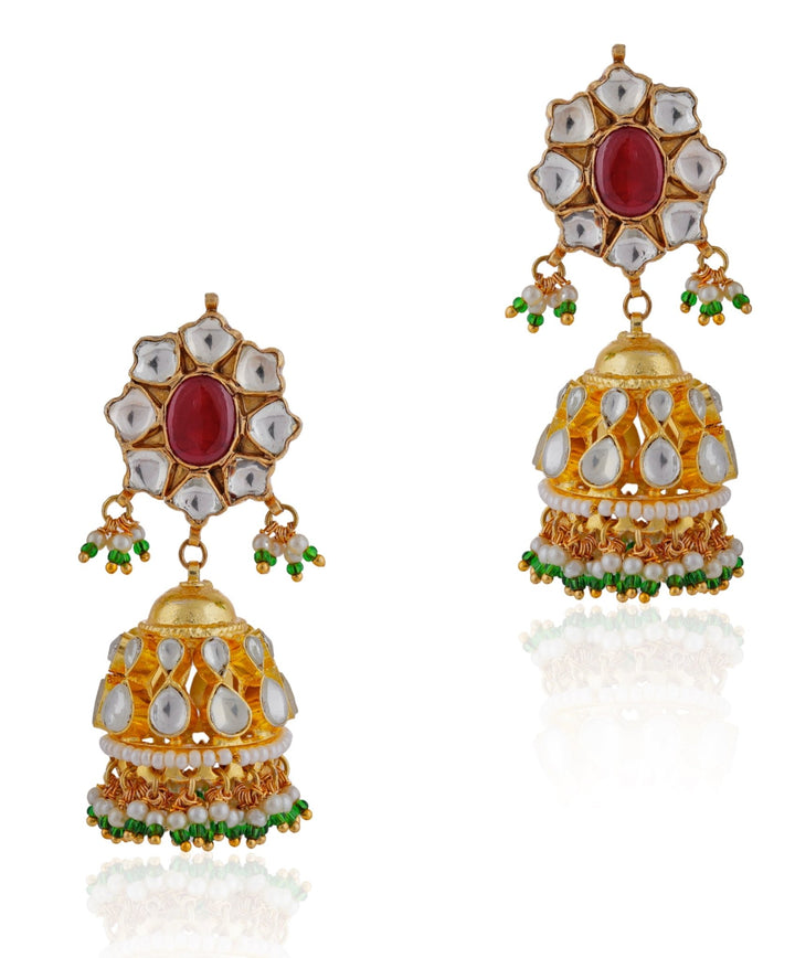Gold Plated Ruby And Emerald Stone Jhumkas Riana by Shikha Jindal - Fabilicious Fashion