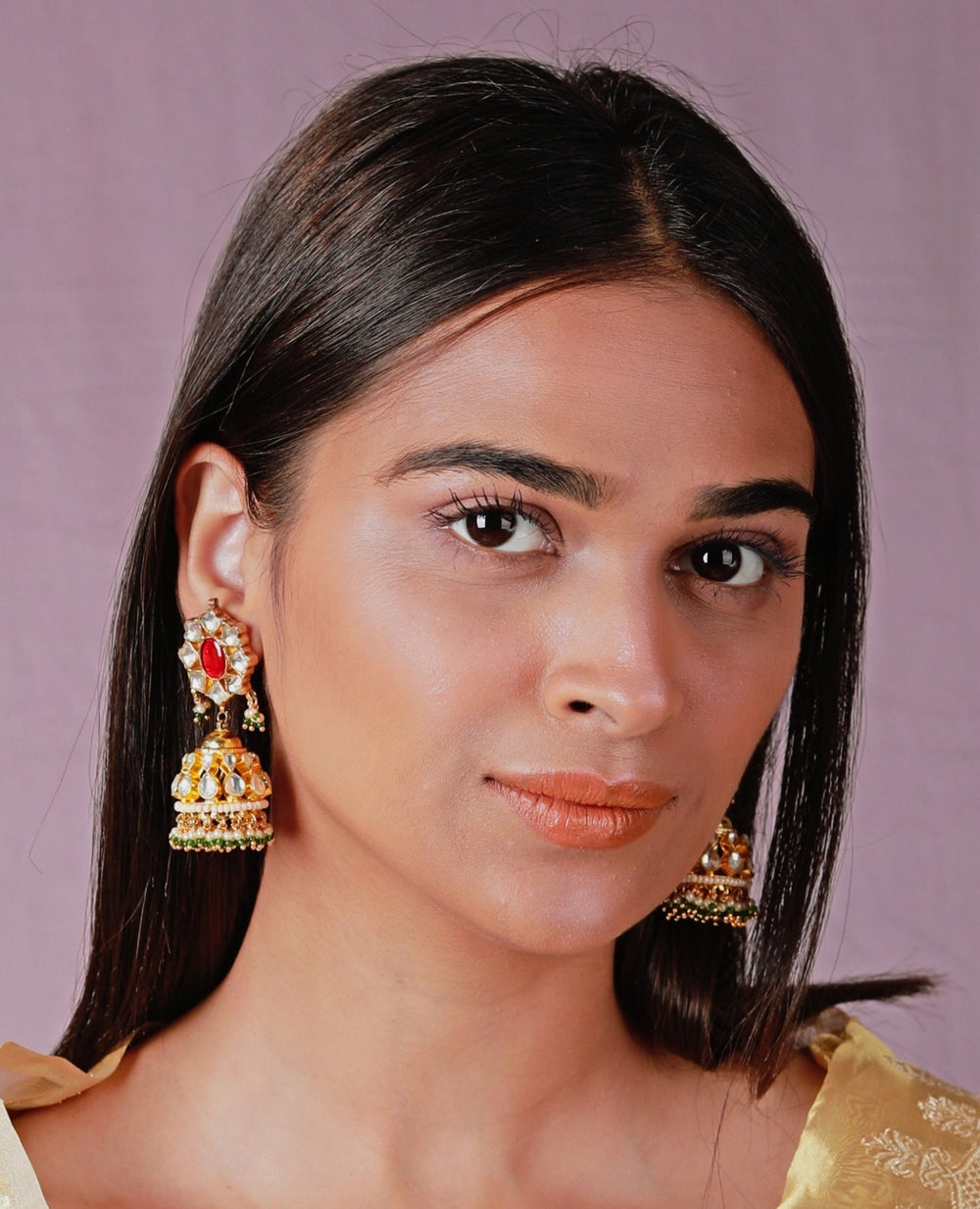 Gold Plated Ruby And Emerald Stone Jhumkas Riana by Shikha Jindal - Fabilicious Fashion
