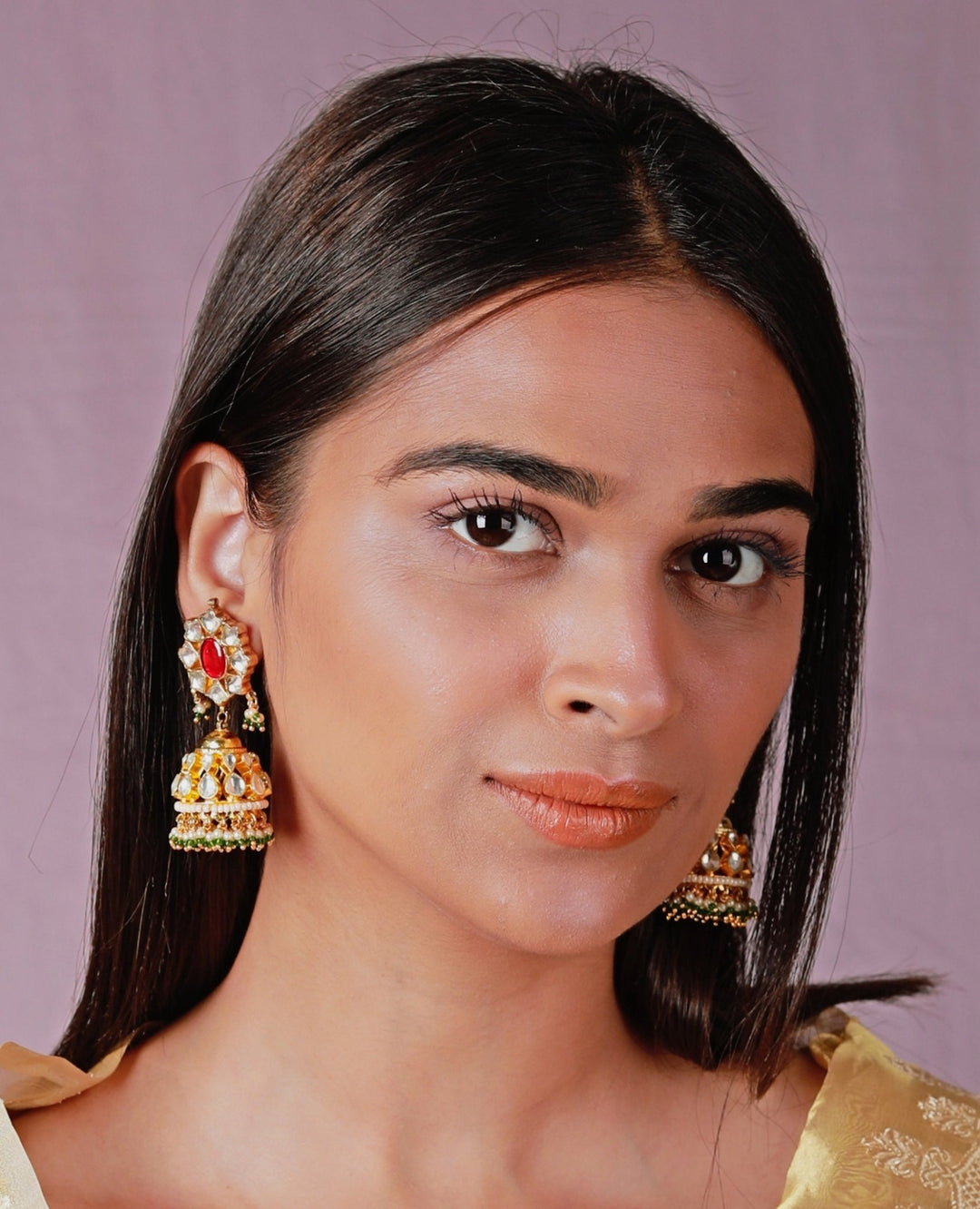 Gold Plated Ruby And Emerald Stone Jhumkas Riana by Shikha Jindal - Fabilicious Fashion