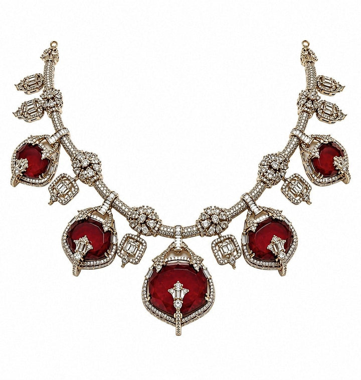Vivinia By Vidhi Mehra Gold Plated Ruby Red Moissanite Necklace SetFabilicious Fashion