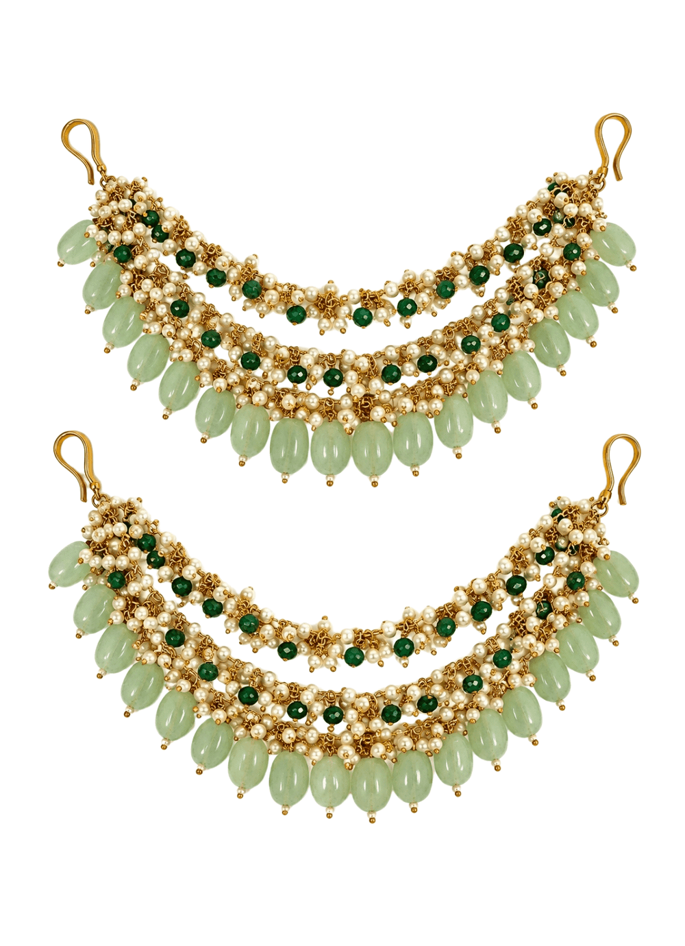 Vivinia By Vidhi Mehra Gold Plated Sage Green Pearl Layered Ear ChainFabilicious Fashion