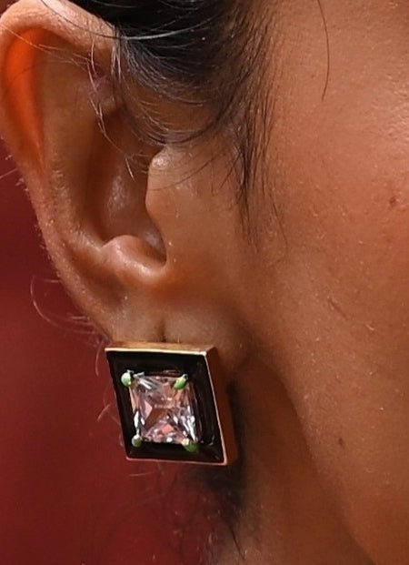Gold Plated Square Shaped Black Zircon Studs Zaza By Somya - Fabilicious Fashion