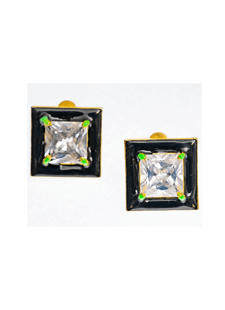 Gold Plated Square Shaped Black Zircon Studs Zaza By Somya - Fabilicious Fashion