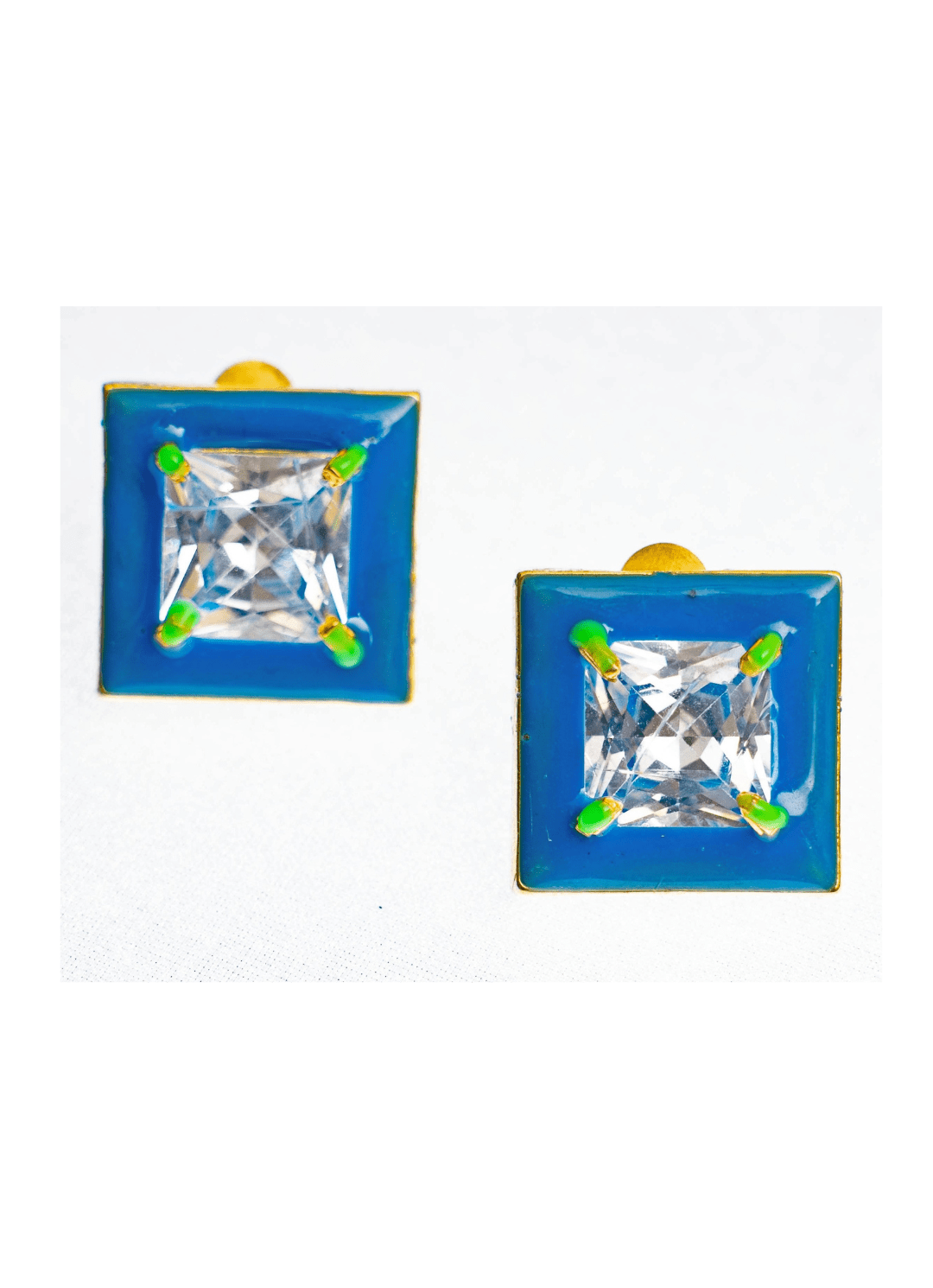 Gold Plated Square Shaped Blue Zircon Studs Zaza By Somya - Fabilicious Fashion